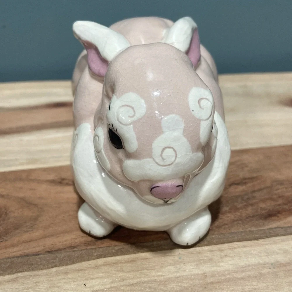 Vtg Kay Finch Bunny Rabbit Pink Figurine California Pottery  MCM Glazed Ceramic
